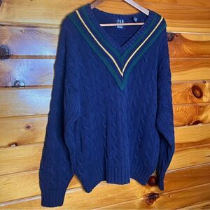 GAP Vintage V-neck School boy Oversized Cable Knit Sweater